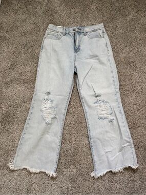 Light Wash Distressed Wide-Leg Women's Jeans